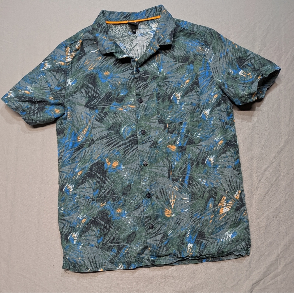 Art Class Tropical, Hawaiian Linen Button Front SS Boys Shirt Size Large